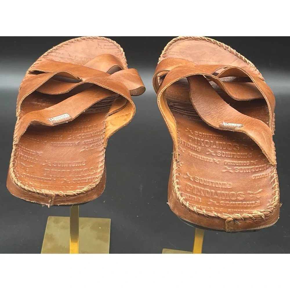 Pikolinos Tarifa Leather Slide Sandals Brown Criss Cross Men's EU 44 US 11